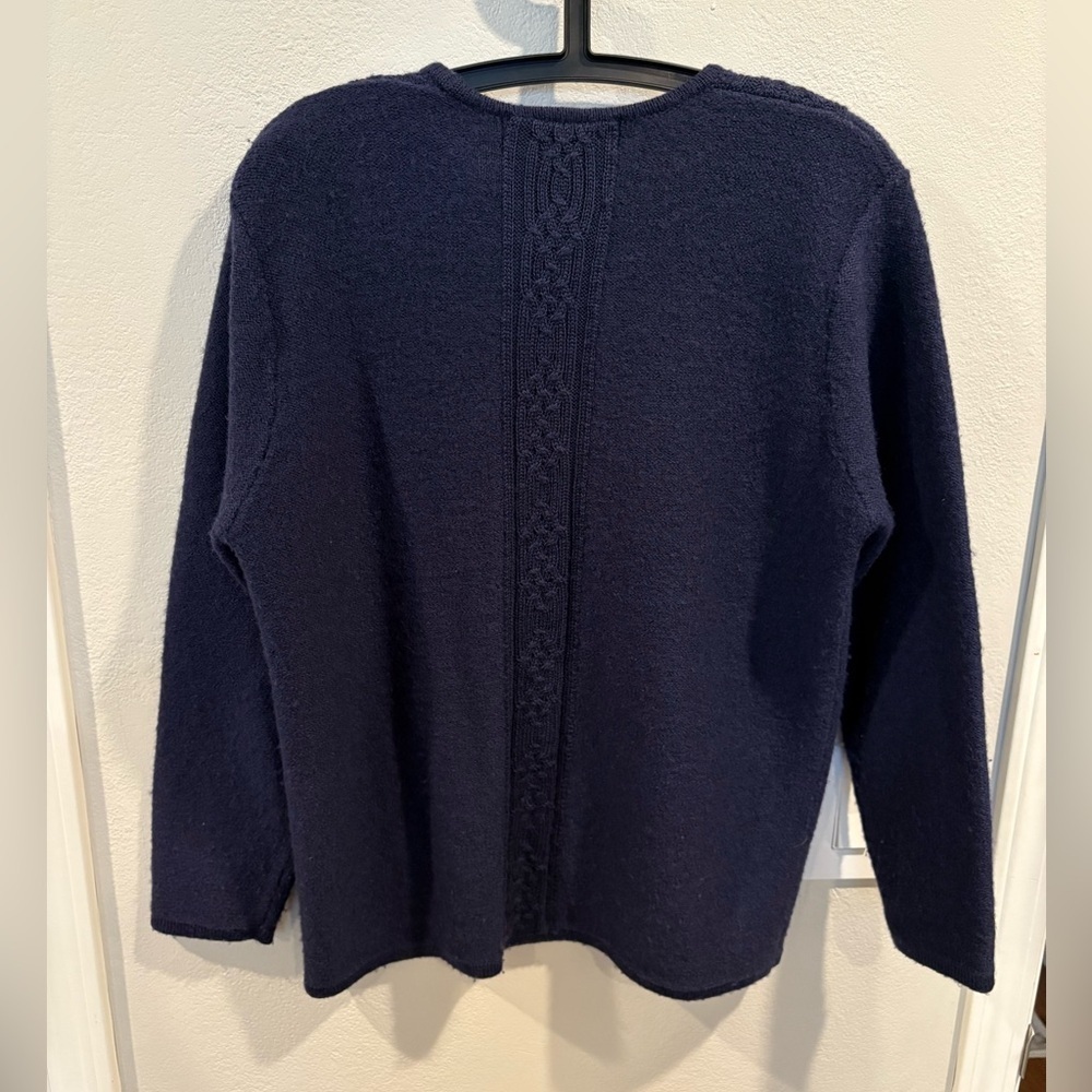 Karen Scott Australian Wool Waist Length Navy Blue Cardigan Women’s Size Pet L - Picture 9 of 13